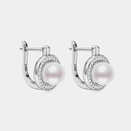 Sophisticated Moissanite and Pearl Sterling Silver Earrings with Elegant Platinum Finish