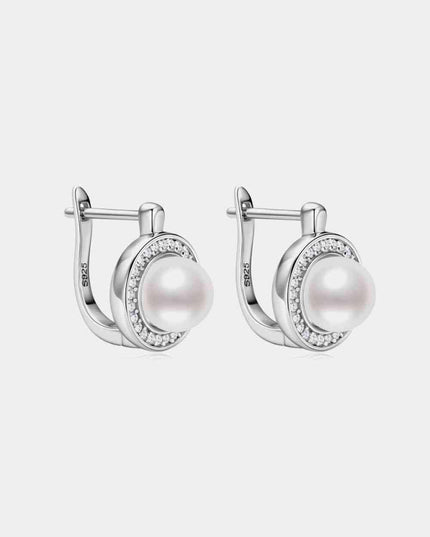 Sophisticated Moissanite and Pearl Sterling Silver Earrings with Elegant Platinum Finish