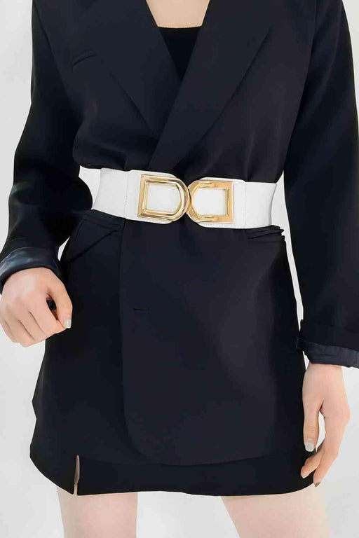 Dual D Buckle Stretchy Faux Leather Belt