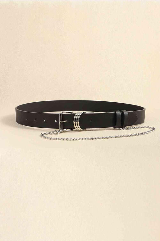 Chic Adjustable Chain Belt in Faux Leather with Linked Buckle