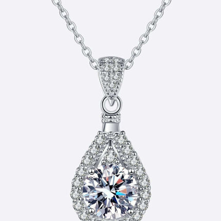 Elegant Lab-Diamond Teardrop Silver Pendant Necklace