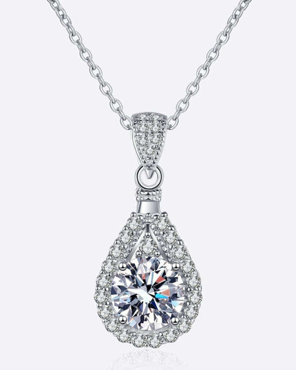 Elegant Lab-Diamond Teardrop Silver Pendant Necklace