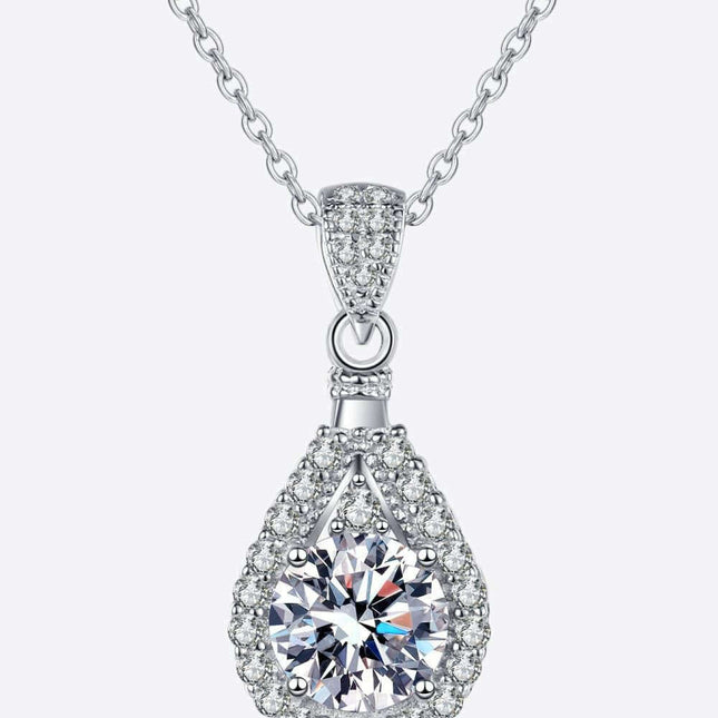 Elegant Lab-Diamond Teardrop Silver Pendant Necklace