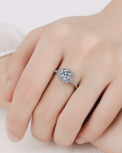 Elegant Halo Lab-Diamond and Zircon Accent Ring