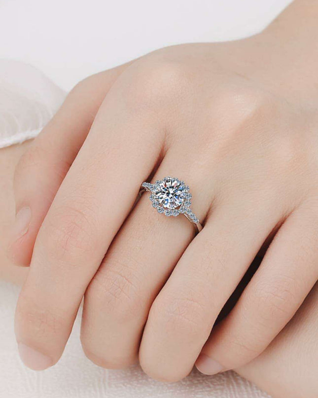 Elegant Halo Lab-Diamond and Zircon Accent Ring