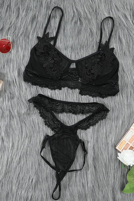 Risque Romance Embroidered Mesh Lingerie Set