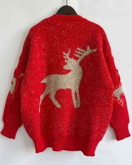 Festive Reindeer Long Sleeve Sweater for the Holiday Season