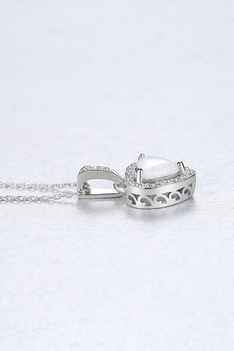 Opal Heart Pendant Necklace - Elegant Platinum-Plated Design