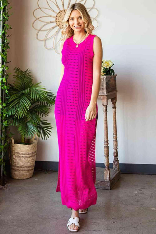 Chic Split Maxi Dress with Intricate Cutout Details
