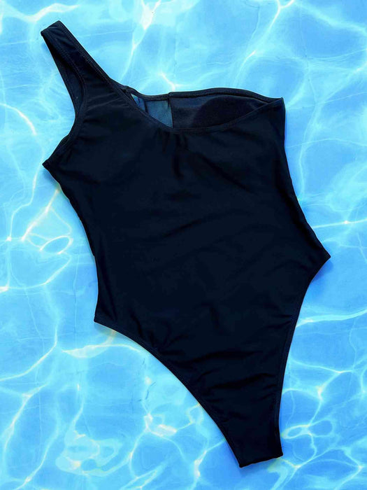 One-Shoulder Solid Swimsuit with Removable Padding