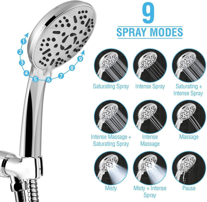 Versatile 9-Spray Handheld Shower Head with 60 Inch Hose