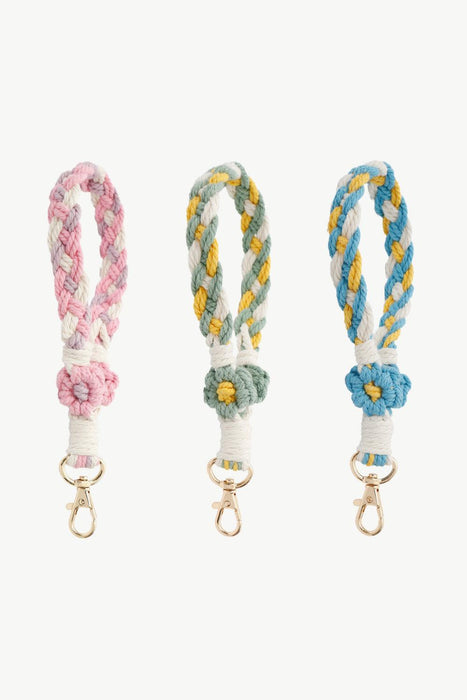 Braided Floral Cable-Knit Keychain Wristlet
