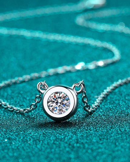 Radiant Moissanite Round Pendant Necklace Crafted in Sterling Silver