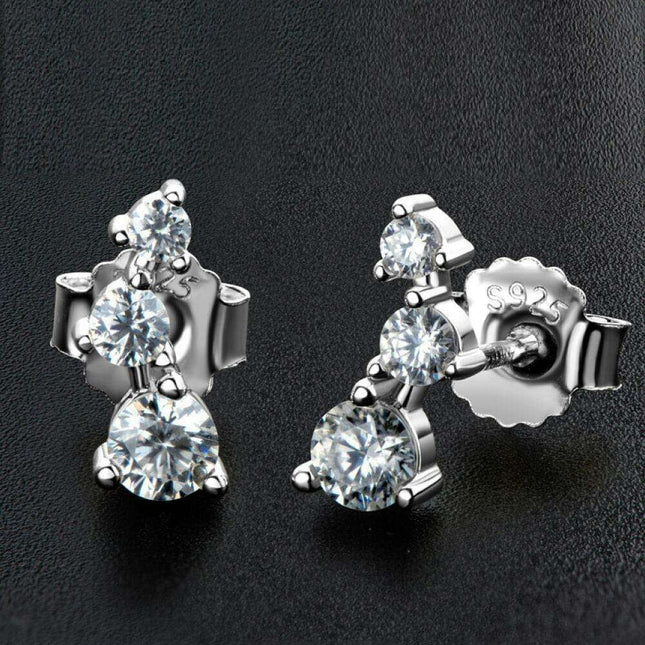 Sophisticated 18K Gold-Plated Moissanite Stud Earrings with Sterling Silver Details