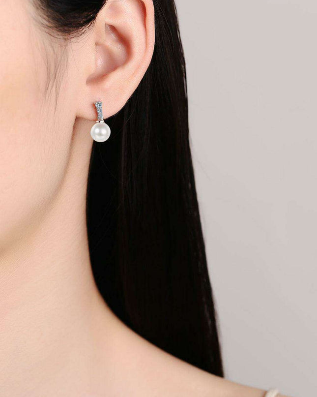 Sophisticated Moissanite and Pearl Silver Drop Earrings