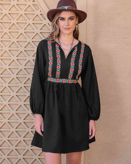 Boho-Inspired Tropical Midi Dress with Notched Neckline