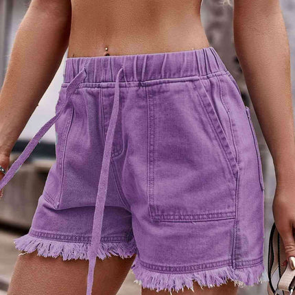 Chic Frayed Hem Drawstring Denim Shorts: Your Summer Essential