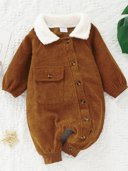 Corduroy Baby Jumpsuit with Buttoned Collared Neck