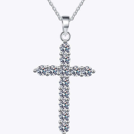 Exquisite Sterling Silver Cross Necklace with Lab Grown Diamond & Rhodium Finish - A Classic Emblem of Refinement