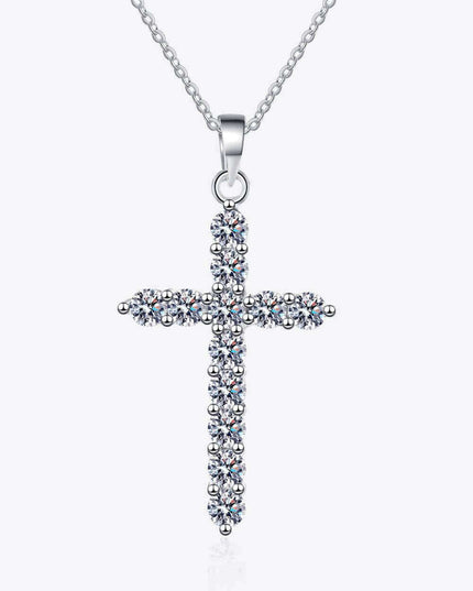 Exquisite Sterling Silver Cross Necklace with Lab Grown Diamond & Rhodium Finish - A Classic Emblem of Refinement