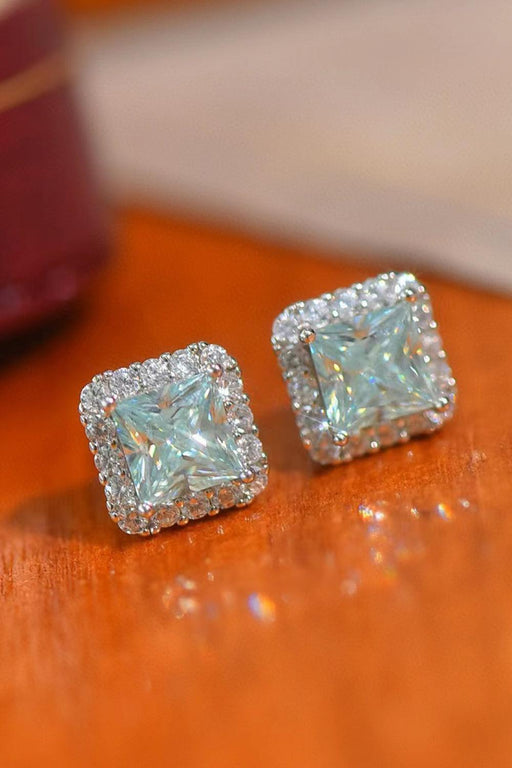 Platinum and Lab-Diamond Square Earrings with Geometric Design