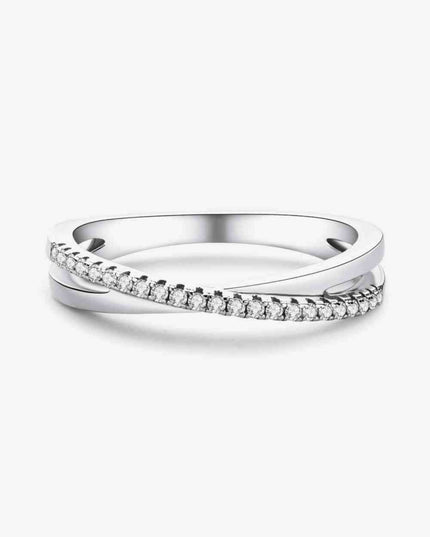 Modern Elegance Crisscross Silver Ring with Lab-Created Diamond