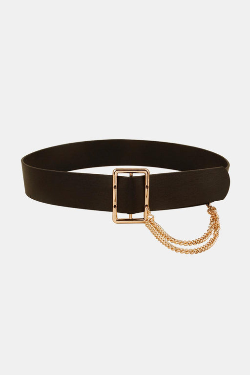 Chic Wide Chain Embellished Belt with PU Leather