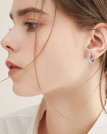 Personalized Sterling Silver Huggie Earrings with Sparkling Lab-Diamond Accents