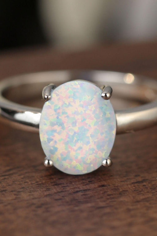 Opal Solitaire Ring in Sterling Silver with Platinum Plating