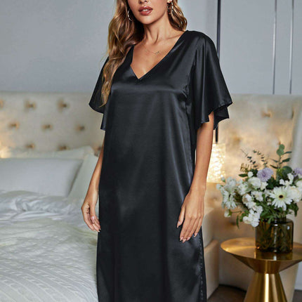 Chic V-Neck Flutter Sleeve Nightgown for Ultimate Nighttime Relaxation