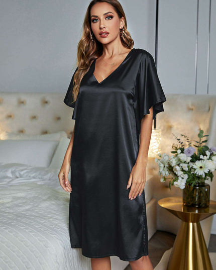 Chic V-Neck Flutter Sleeve Nightgown for Ultimate Nighttime Relaxation