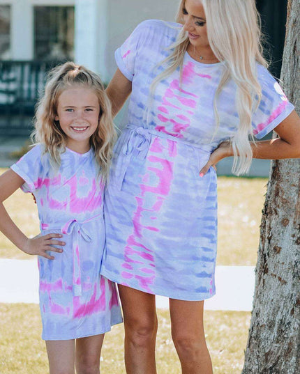 Colorful Bohemian Rainbow Tie-Dye Tunic Dress with Trendy Belt Details