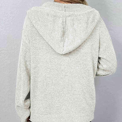Stylish Button-Up Cozy Hooded Cardigan with Adjustable Drawstring