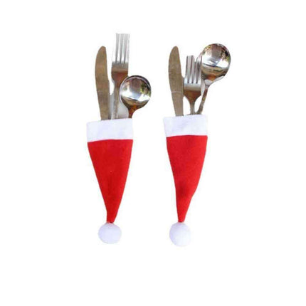 Festive Flannel Santa Hat Cutlery Holders - Complete Set for Holiday Celebrations