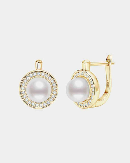 Sophisticated Moissanite and Pearl Sterling Silver Earrings with Elegant Platinum Finish