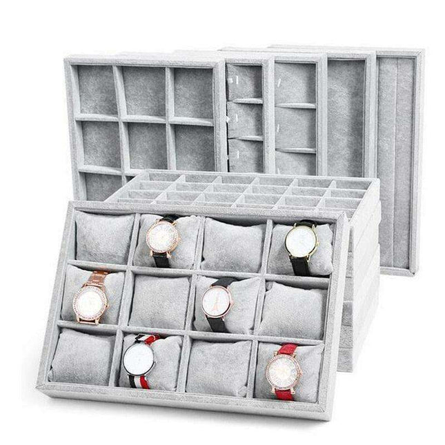 Sleek Ice Grey Velvet Jewelry Holder with Generous Compartments