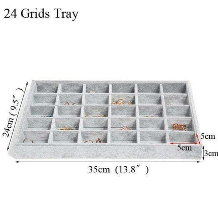 Sleek Ice Grey Velvet Jewelry Holder with Generous Compartments