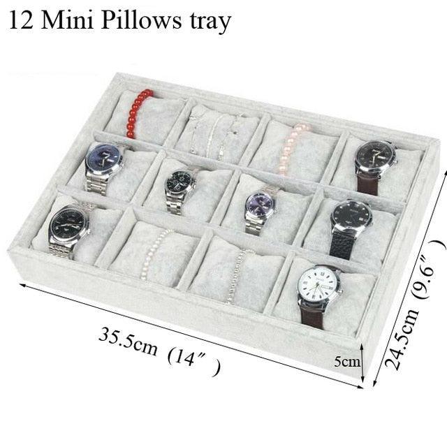 Ice Grey Velvet Jewelry Organizer Tray with Spacious Compartments and Stylish Design