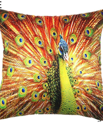 Vibrant Peacock Feather Print Decorative Plush Cushion Cover - Chic 16.5x16.5" Accent Pillow for Home Styling