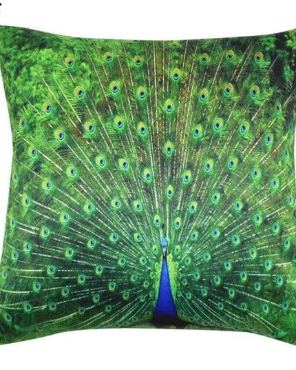 Vibrant Peacock Feather Print Decorative Plush Cushion Cover - Chic 16.5x16.5" Accent Pillow for Home Styling
