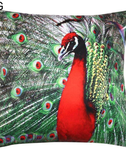 Vibrant Peacock Feather Print Decorative Plush Cushion Cover - Chic 16.5x16.5" Accent Pillow for Home Styling