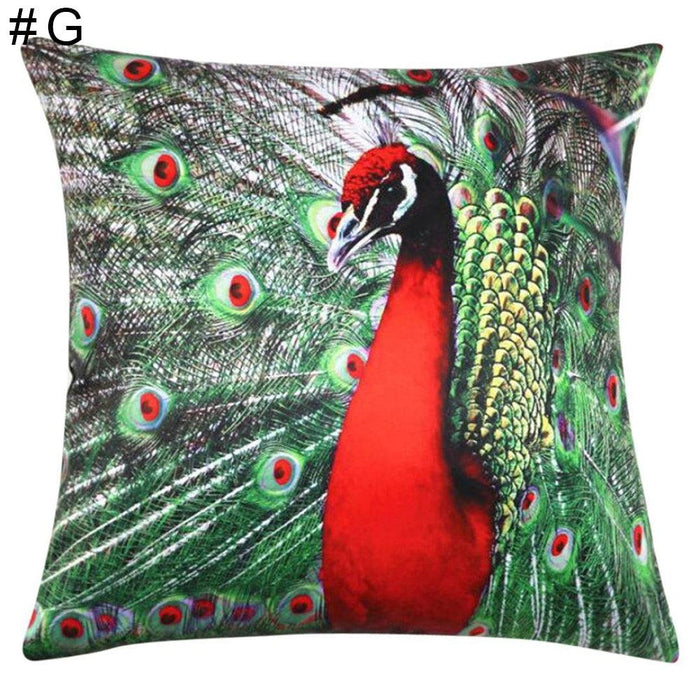Fashion Peacock Print Pillow Case Sofa Waist Throw Cushion Cover Home Decor