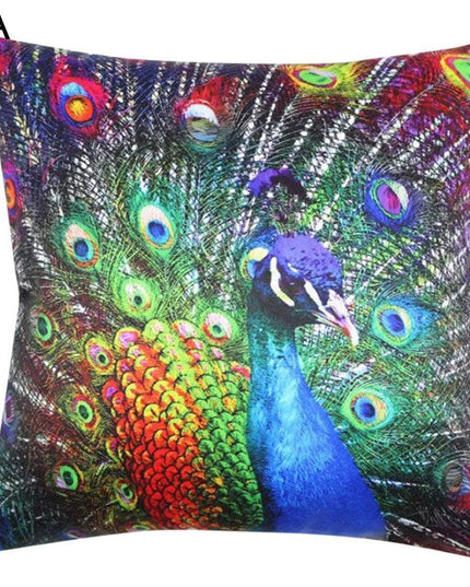 Vibrant Peacock Feather Print Decorative Plush Cushion Cover - Chic 16.5x16.5" Accent Pillow for Home Styling