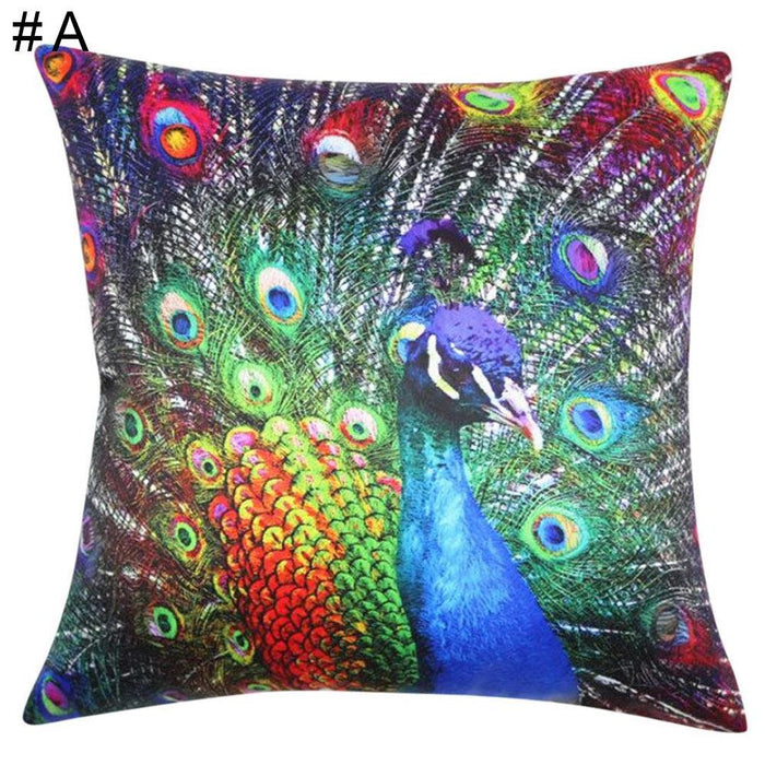 Fashion Peacock Print Pillow Case Sofa Waist Throw Cushion Cover Home Decor