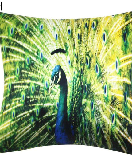 Vibrant Peacock Feather Print Decorative Plush Cushion Cover - Chic 16.5x16.5" Accent Pillow for Home Styling