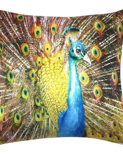 Vibrant Peacock Feather Print Decorative Plush Cushion Cover - Chic 16.5x16.5" Accent Pillow for Home Styling