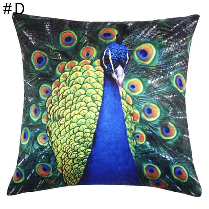 Vibrant Peacock Feather Print Decorative Plush Cushion Cover - Chic 16.5x16.5" Accent Pillow for Home Styling