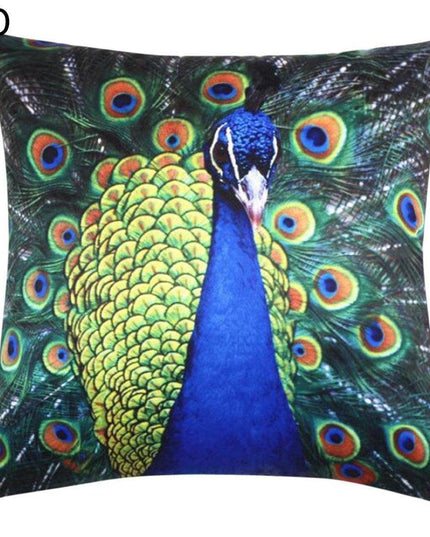 Vibrant Peacock Feather Print Decorative Plush Cushion Cover - Chic 16.5x16.5" Accent Pillow for Home Styling