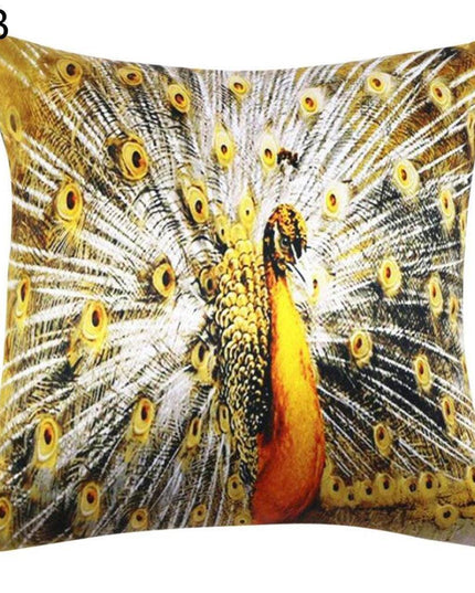 Vibrant Peacock Feather Print Decorative Plush Cushion Cover - Chic 16.5x16.5" Accent Pillow for Home Styling