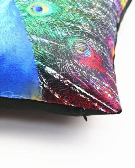 Vibrant Peacock Feather Print Decorative Plush Cushion Cover - Chic 16.5x16.5" Accent Pillow for Home Styling